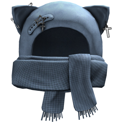 Grunge Cat Scarf Hat (Blue)