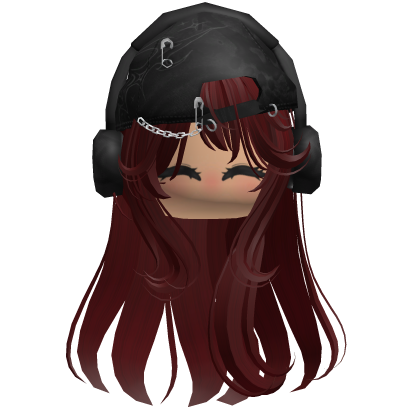 Messy Y2K Girl Anime Hair w/ a Cap (Dark Red) thumbnail
