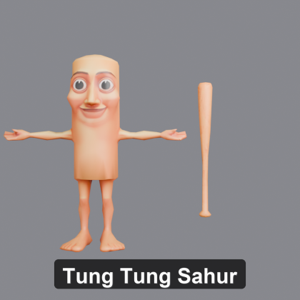 Tung Tung Sahur + Bat | Low-Poly Rigged Character preview 1