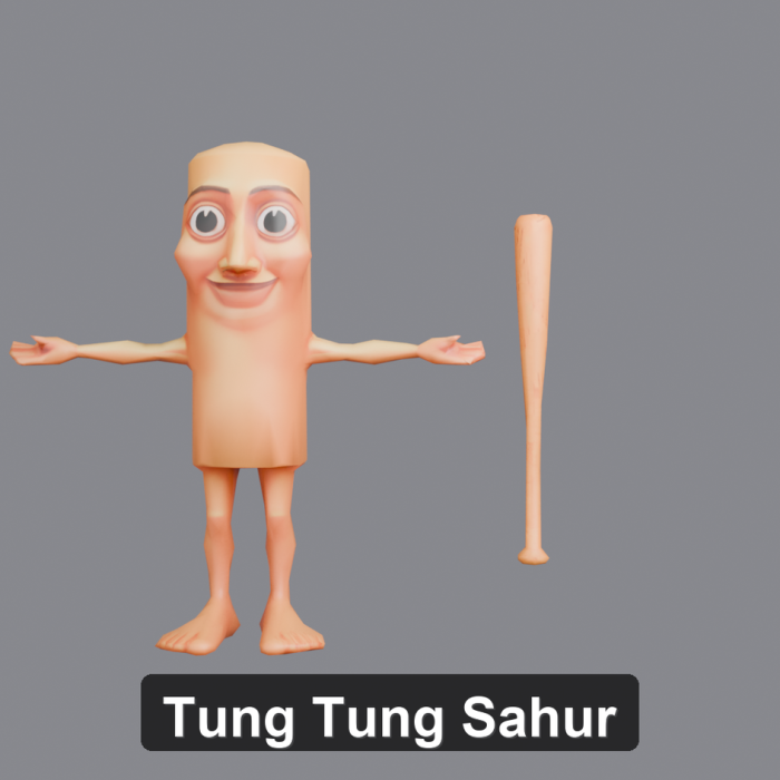 Tung Tung Sahur + Bat | Low-Poly Rigged Character preview 1
