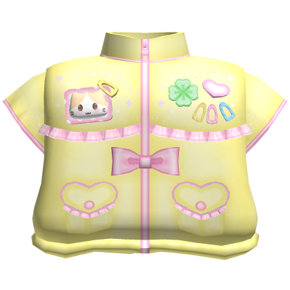 ♡ kawaii yellow collared jacket w kitty badge