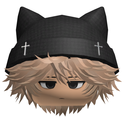 [💸CHEAP] Blonde Fluffy Emo Boy Cat Cross Beanie Roblox item