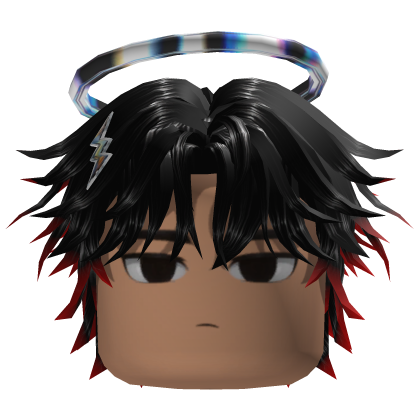 Spiky Anime Hair w/ Halo & Clips (Black/Red)