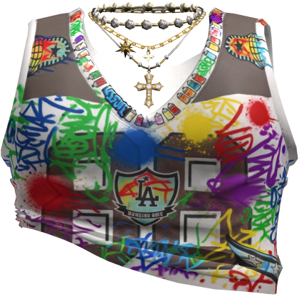 Graffiti Baddie Jersey Top w/ Cross Necklace 3.0