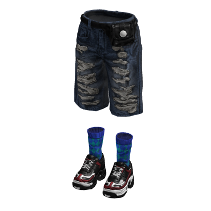 Denim Teared Stylish Jorts (Dark Blue Sky Blue)