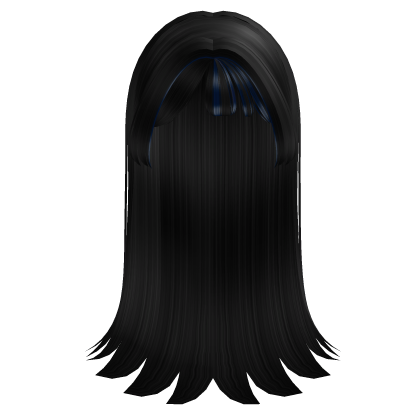cute long black and blue messy hime cut hair Roblox item