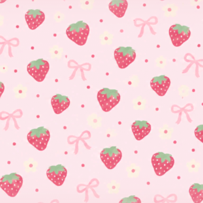 Strawberry Ribbon Pink Background Cute Kawaii