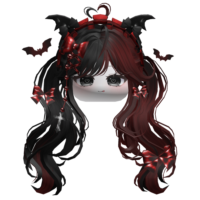 Goth Wavy Pigtails w/Headband (Black&Red)