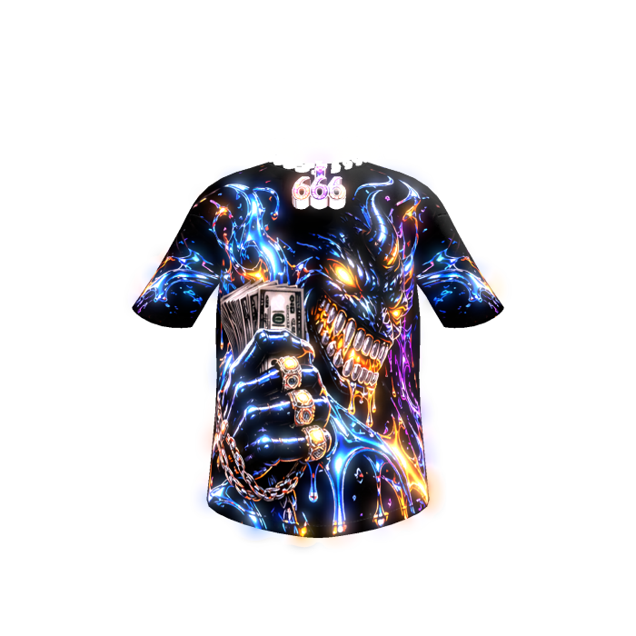 Glowing Demon Cash Drip Tee + Iced 666 Chain