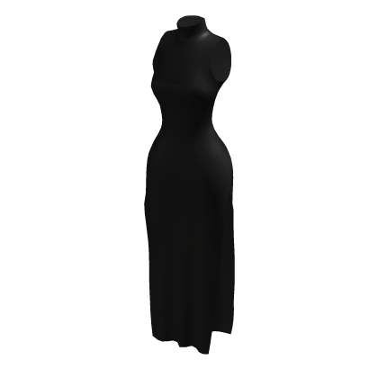 BB Black slim side slit slip high neck dress