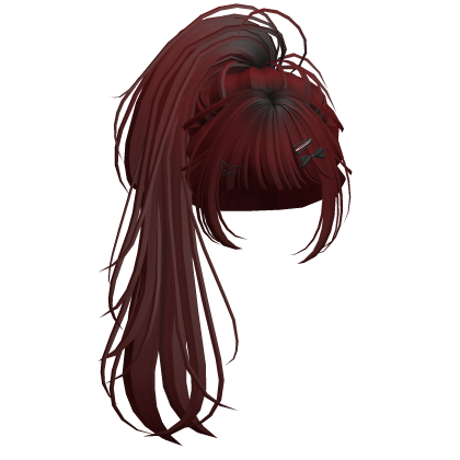 Dark Red Messy Ponytail w/ Ribbon Clips Roblox item