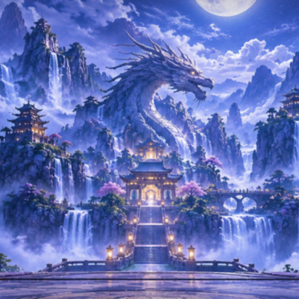 Dragon Valley: Fantasy Moon Temple Background