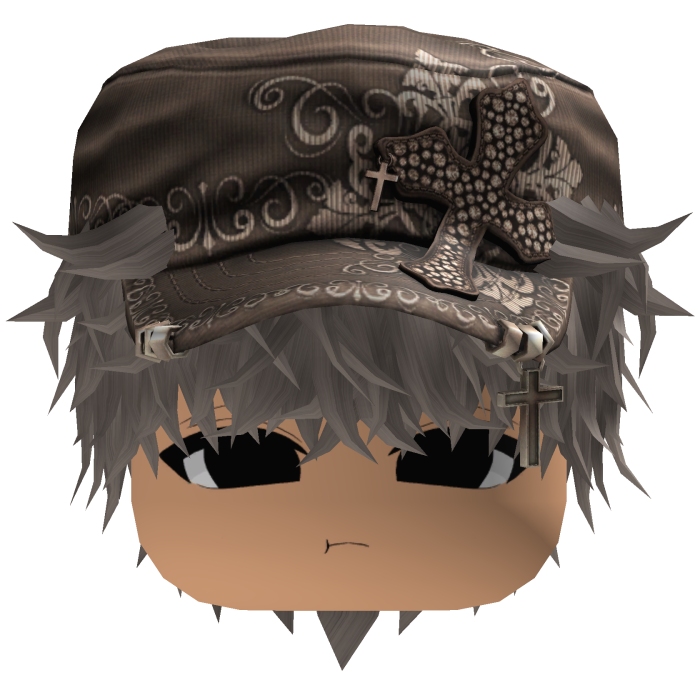 Ash Messy Anime Hair w/ Brown Cadet Cap