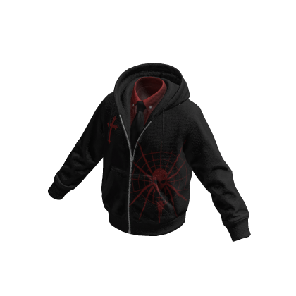 Red-Black Spiderweb Skull Hoodie w/ Tie