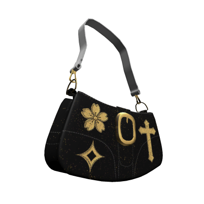 ✅ Emo Black w Gold cute bag & goth White Strap thumbnail