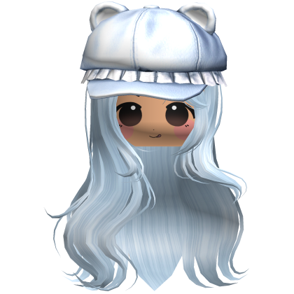 Lush Wavy Hair w/ Bear Beret & Chibi Face (Blue) Roblox item