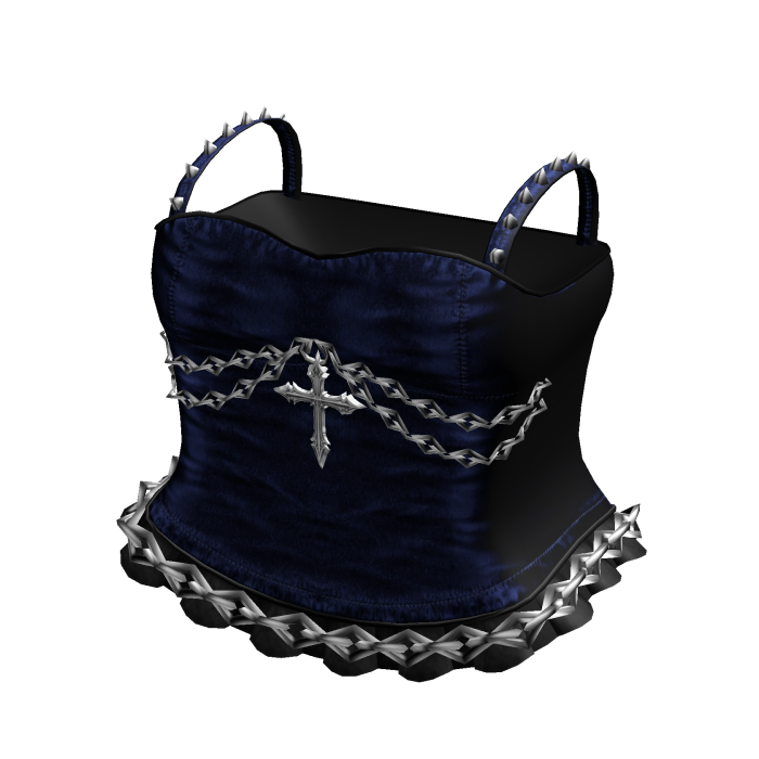 Gothic Emo Chained Cross Dress in Blue Black