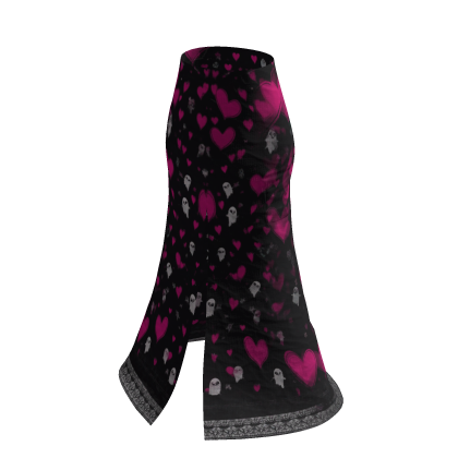 Black Y2K Pink Heart Ghost Maxi Skirt [PBR]