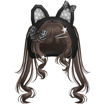 Cute Emo Curly Kitty Ear Pigtails w/ Hood Brown