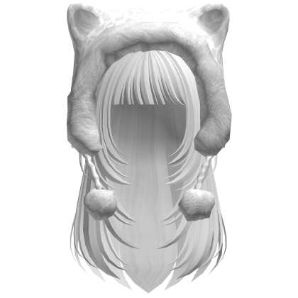 White Straight Layered Hair w Kitty Hood