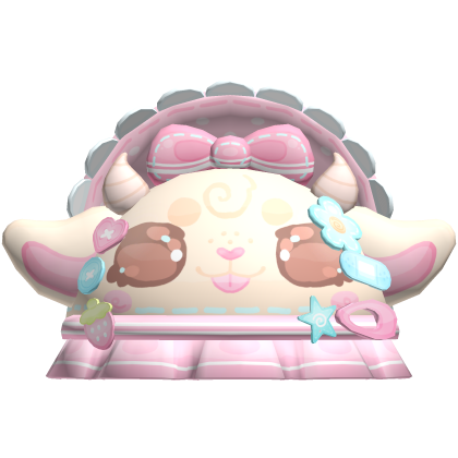 cute pink strawberry decora lamb hat in tan Roblox item