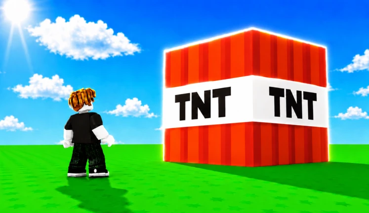 ภาพโปรโมตตัวละครเล็กข้าง TNT สีแดงขนาดใหญ่บนพื้นหญ้า