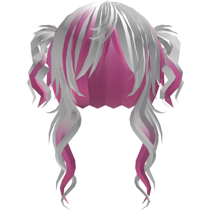 ‘’ (๑ — ‸ ҂)ゝcurly emo twin tails in pink white Roblox item