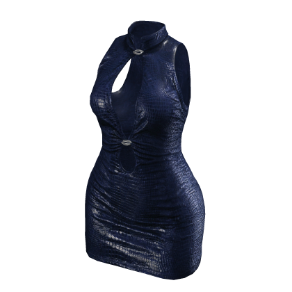 Blue Reptile Leather Mini Halter Dress
