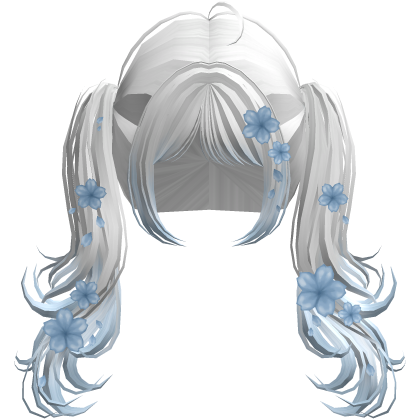 Flowy Wavy Pigtails w/ Sakura Petals (White&Blue) Roblox item