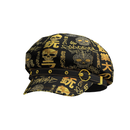 Goth Style Black and Gold Skull Graffiti Hat