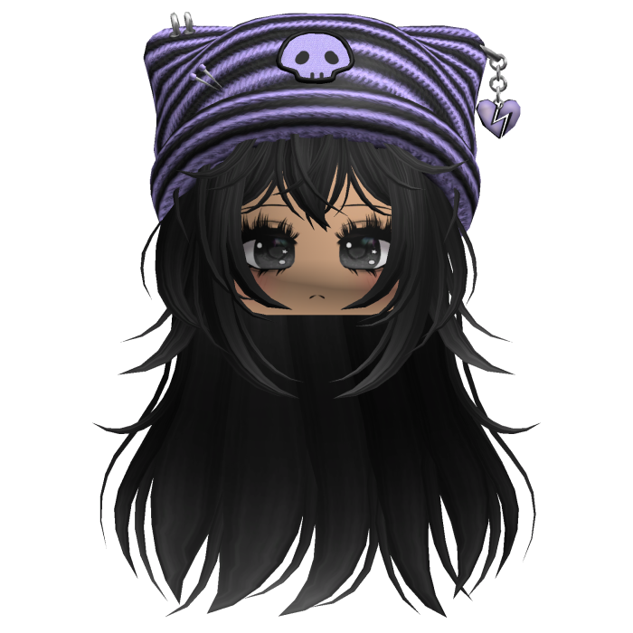 Emo Kawaii Skull Beanie W/ Wolfcut Black V4