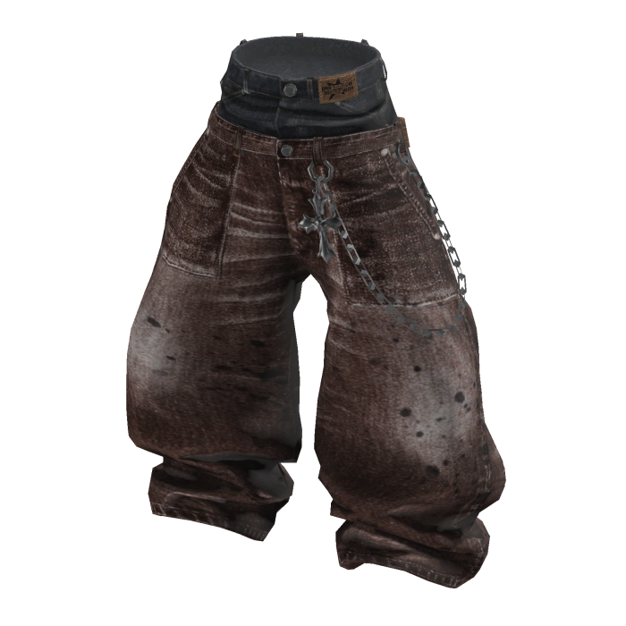 💗 Y2K Splatter Layered Chain Jeans _ Brown