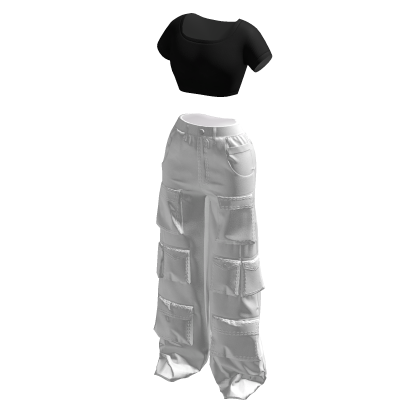 Y2K Cargo Pants & Crop Top White/Black