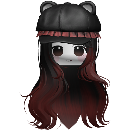 Lush Wavy Hair w/ Bear Beret & Chibi Face (Red) Roblox item