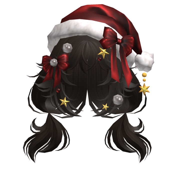 Festive Curly Christmas Ribbon Pigtails Dark Brown