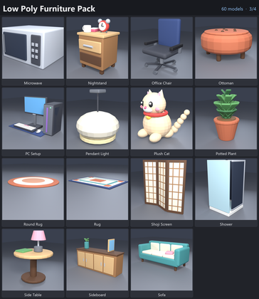 Low Poly Furniture Pack Home Bedroom Office x60 preview 3