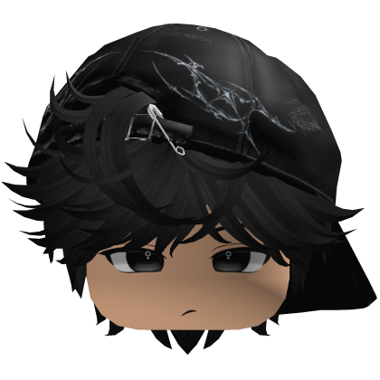 Cute Black And Gray emo hair with a Y2K cap black