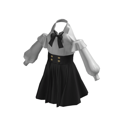 ♡ Fashion Uniform Dress with Bow White / Black thumbnail