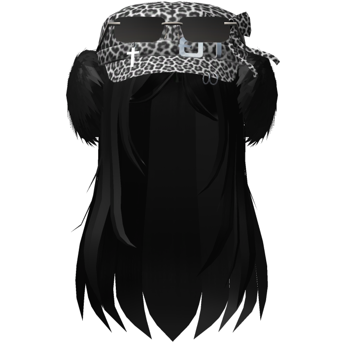 Y2K Black Straight Hair W/ Leopard fur Beanie