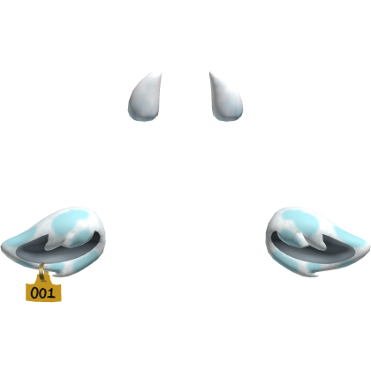 Furry Cow Ears With Ear Tag & Horns | Blue & White Roblox item