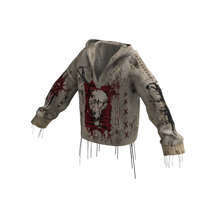 Gothic Skull Hoodie w/ Cross Chain (White)
