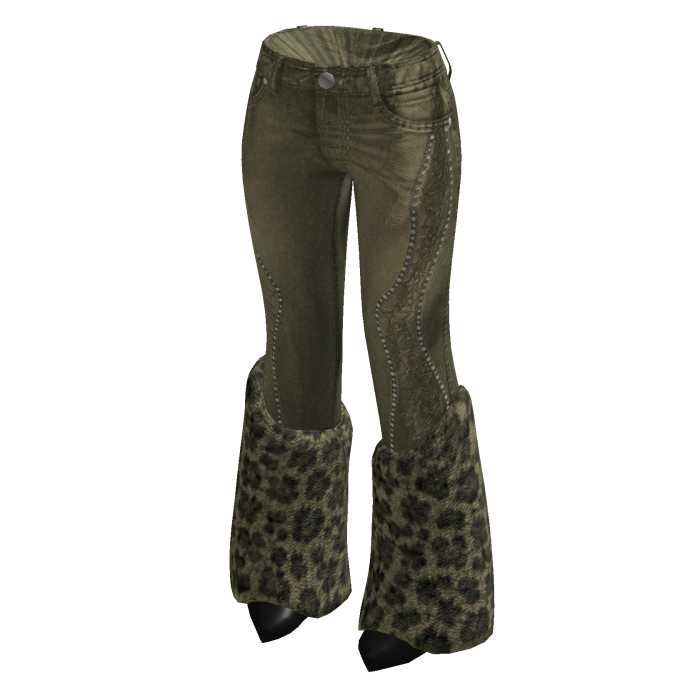 Leopard Cuff Flared Jeans (Green)
