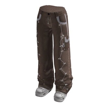 Belted Baggy Pants with Star Outlines (Brown)
