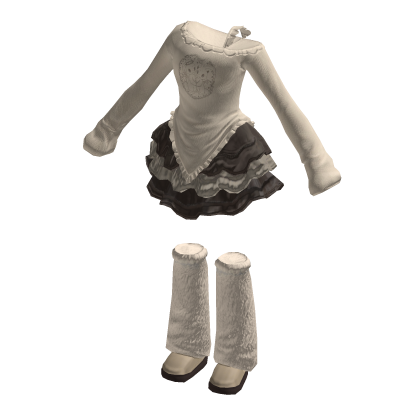 🍀Off Shoulder & Ruffle Skirt Outfit (Brown)