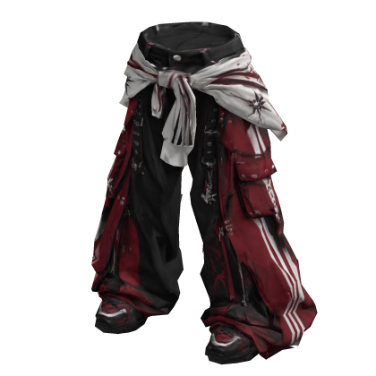 ORNA | Red Black Strap Cargo Pants Y2K Streetwear 