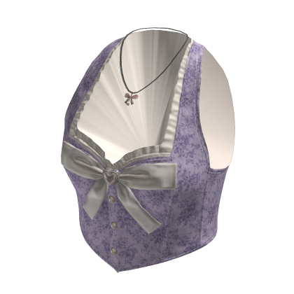 Coquette Floral Bow Vest w/ Necklace (Purple)