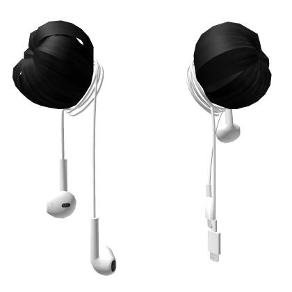 Hairbun extension w/ Earbuds Black hair messy y2k Roblox item