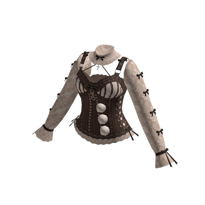 Coquette Lace Corset Top w/ Bows (Brown N Cream)