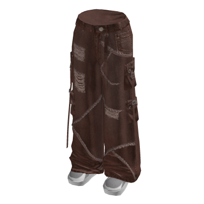 Strapped Baggy Jeans w/ Sneakers (Brown)