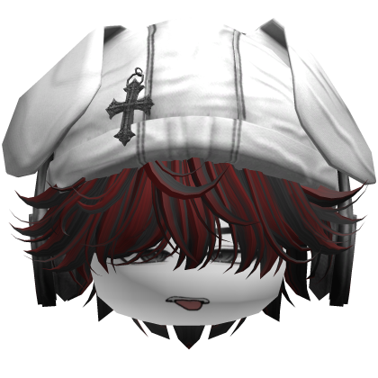 Messy Boy Hair w/ Bunny Hat & Face (Black&Red) Roblox item